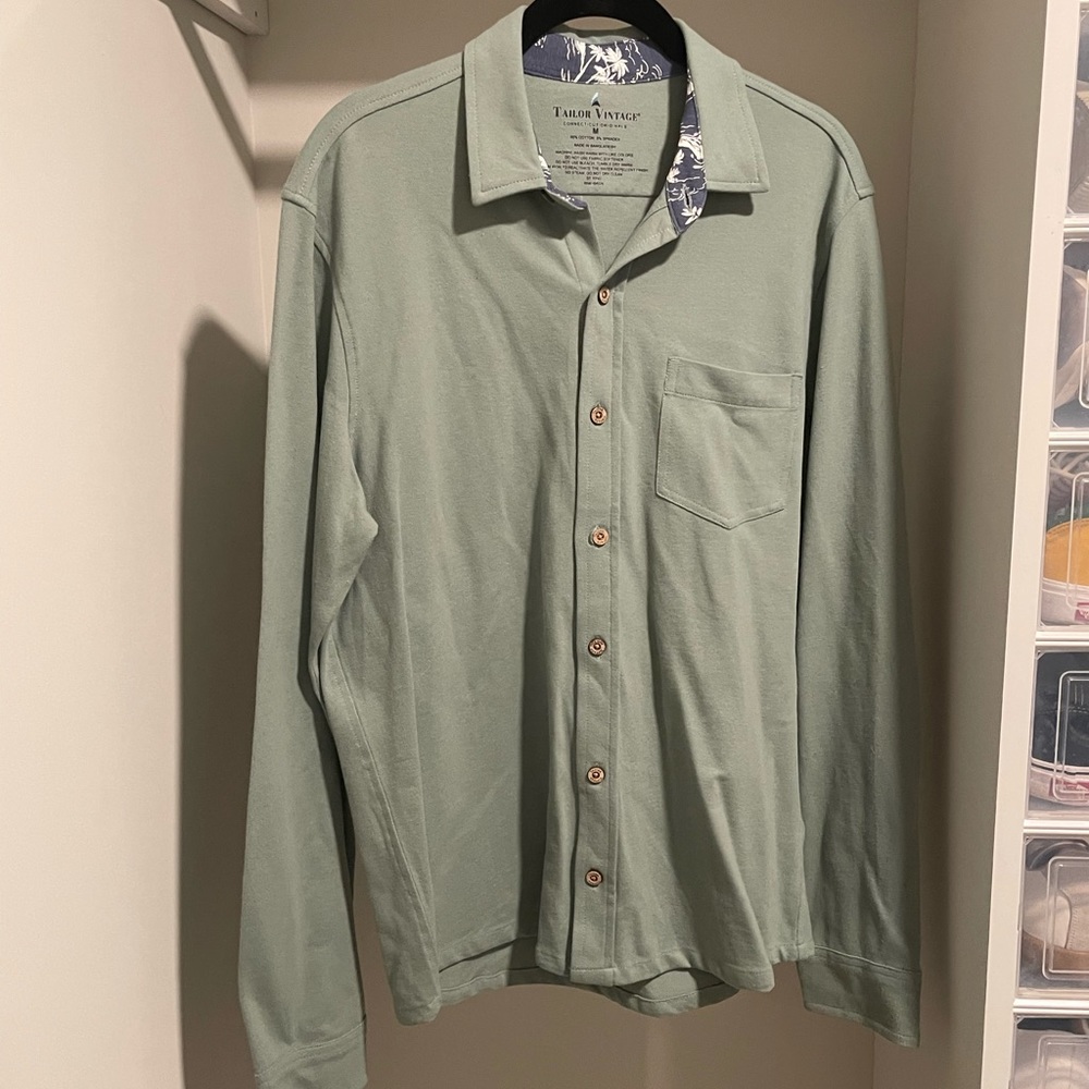 Light Green Tailor Vintage Button Down Shirt - Mens Medium